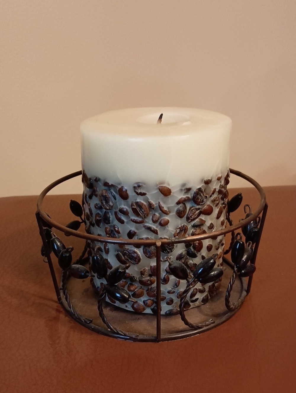 Decorative Coffee Bean Pillar Candle in Cream and Brown